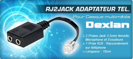 Adaptateur RJ9 pour casque-micro Jack 3.5 mm - Connectique RJ11